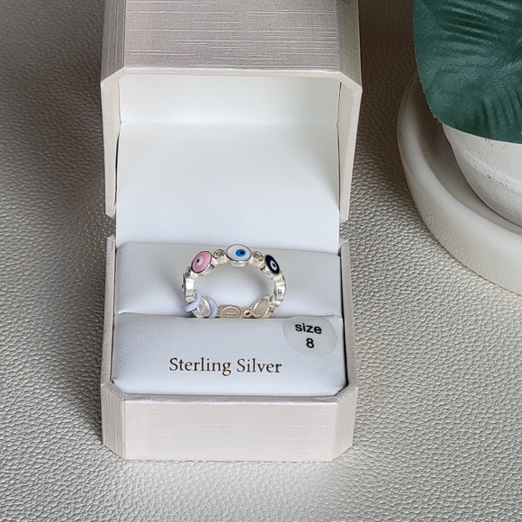 Cynthia Rowley Evil Eye Multi Colored Enamel Sterling Silver Ring Size 8 - Picture 7 of 10